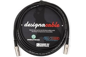 designacable.com 3m - Black Flexible Midi Lead - Handmade in the UK using Van Damme XKE Cable & Rean NYS322 5 Pin DINs.