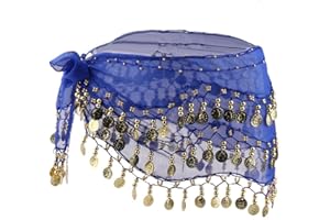 CALVIN KLEIN ck collection ltd 3 Rows Belly Dance Costume Belt Skirt Hip wrap Outfit Gold Coin Bead Scarf (Royal Blue)