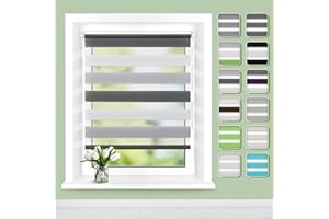 ‎BUSEU Doppelrollo Klemmfix ohne Bohren B90xH120(Stoffbreite 86cm) Weiß-grau-anthrazit, Rollos für Fenster, Rollo ohne Bohren mit Lichtdurchlässig und Verdunkelnd/Höhe Stufenlos Verstellbar/Kindersicherung