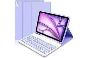 Lielax for iPad Air 11 inch Case with Keyboard 2024, Keyboard Case for iPad Air 2024 6th/5th/4th, Slim Smart Case with Detachable Bluetooth Keyboard and Pencil Holder for iPad Air 11" (M2)-Purple