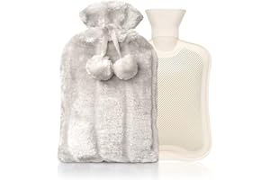 Bymivofun Sac à Eau Chaude, 2L Bouteille de Chaleur Moelleuse, Bouteille d'Eau Chaude, pour l'hiver de Noël Gardant au Chaud (Gris)