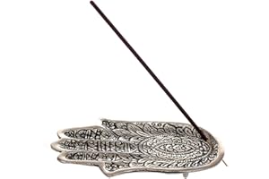 VIDAL REGALOS Quemador de Incienso de Metal Mano de Fátima de 15 cm, Porta Incienso Plateado, decoración del hogar, aromaterapia