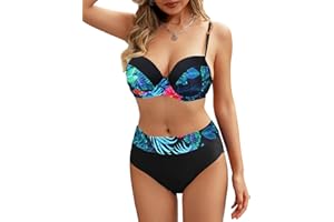 Rayson Bikini Mujer Push up Estampado Cintura Alta con Relleno Bañadores Mujer 2 Piezas Sexy Beachwear Traje de Baño Mujer Bikini Brasileño