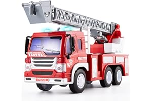 HERSITY Camion Pompieri Giocattolo Grande, Giochi Vigili del Fuoco con Luci e Suoni, Scala Retrattile, 1/16 Camioncino con Macchinine per Bambini Maschio 3 4 5 Anni
