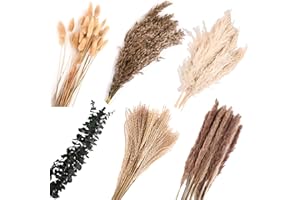 Behiruch Getrocknet Pampasgras Deko, 110 Stück Natürliche Trockenblumen Pampas, Boho Schilfgrasstrauß, für Hochzeiten, Schlafzimmer, Tischdeko und Partydekorationen