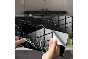 HORIWE Marble Tile Stickers for Bathroom Kitchen Backsplash Waterproof Oil Proof DIY Self Adhesive New PVC Wall Stickers Home Decor 12x6 Inches (Black Marble Pattern 3, 30x15cm(12"x6") - 16PCS)