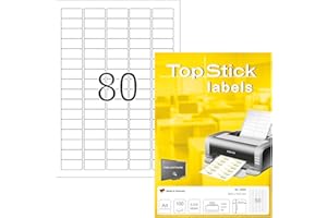 TopStick 8660 Uniwersalne etykiety, 100 arkuszy, 35,6 x 16,9 mm, 80 na arkusz A4, 8000 sztuk, samoprzylepne, nadają się do zadrukowania, matowe, czyste naklejki na papier, białe
