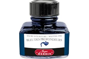 Jacques Herbin 13018T - A 30 ml bottle of ink for fountain and roller pens, Bleu des profondeurs/ Deep Blue colour - Made in France - Calligraphy writing