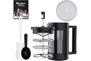 Cafetière à Piston Avec Triple Filtre Permanent en Acier Inoxydable, Lavable au Lave-Vaisselle et étanche, Cafetière Rainbean 600 ml