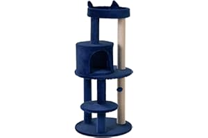 PawHut 104 cm Cat Tree, Cat Condo Tree Tower, Cat Activity Centre with Scratching Posts, Plush Perches, Hanging Ball - Blue