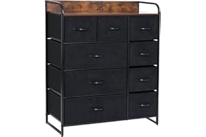 LYNCOHOME Kommode mit Schubladen aus Stoff, Sideboard mit 9 Stoffschubladen, Schubladenschrank Ordnungsmöbel Schrank mit 2 Griffe für Küche Büro Flur