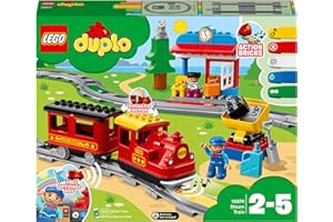 LEGO DUPLO Dampfeisenbahn, Eisenbahn-Spielzeug aus LEGO Steinen mit Tierfigur, Zug-Spielzeug für Jungen und Mädchen, mit Licht & Geräuschen sowie Push-&-Go-Motor, Geschenk für Kinder ab 2 Jahren 10874