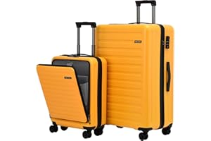 TydeCkare Juego de Maletas de 2 Piezas de 20/28", Solo Cabina de 20" con Bolsillo Delantero, 55x40x20cm, Equipaje facturado de 28" = 101L, Carcasa rígida Liviana, Cremallera YKK, candado TSA, Naranja