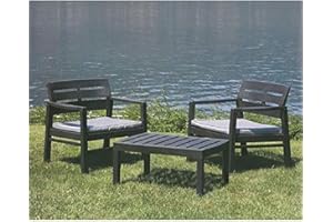 Dmora Salón Interior y Exterior Compuesto por 2 sillones 1 Mesa de Centro con Cojines, Made in Italy, Color Antracita