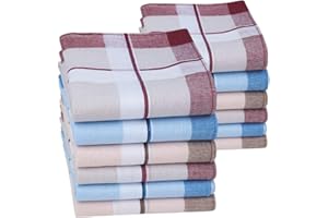 HOULIFE Homme Mouchoirs Tissu épais en Pur Coton Motif Rayures Carreaux Classique pour Usage Quotidien Lot de 6/12 Pièces 40x40cm
