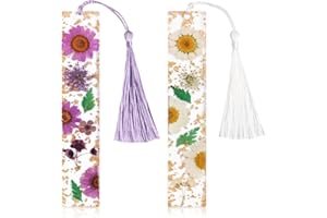 Kaluofan Lot de 2 Marque-pages Pour Femme, Durables, Faits à La Main, Motif Fleurs Séchées Avec Pompons, Marque Page, Marque Page Original, Marque Page Resinejolis et Intéressants Pour la Lecture