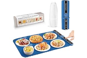 Gxpjycfob Vassoio Riscaldante Elettrico Pieghevole, Tappetino Rriscaldante Cucina in Silicone Flessibile con 9 Impostazioni di Temperatura da 40 a 120 ° C per Celebrazioni a Buffet da 60x38 cm (Blu)