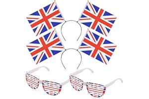 BITOWO Union Jack Glasses Union Jack Headband Adult Kids Union Jack Hair Accessories Union Jack Sunglasses Shutter Shades Union Jack Party Supplies UK British Union Jack Head Boppers Hair Band Sunglasses-1