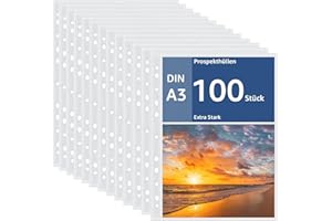 ‎APACALI APACALI 100 Stück Klarsichthüllen A3, 0.05mm Prospekthüllen A3 mit Lochung, Extra Stark Klarsichtfolien A3, Oben Offen Klarsichthüllen A4 glasklar, Sicht-Hüllen Plastikhülle für A3 Ordner Dokumente