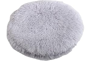 RICHRAIN Plush Cat Dog Cushion Round Warm Pet Mat PP Cotton Soft and Comfortable for Living Room Small 37cm Light Grey