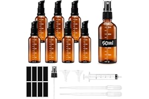 Hengxinchen 8 Pièces 50ml Flacons Vides en Verre Marron, Flacons à Pompe en Verre Ambré Vides Réutilisables pour Lotions, Shampoings et Huiles Essentielles, Protection UV pour Cosmétiques