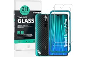 Ibywind Ochraniacz ekranu do Redmi Note 8 Pro,[2 Sztuki] z Zestaw łatwej instalacji,Osłona obiektywu aparatu,Naklejki z włókna węglowego