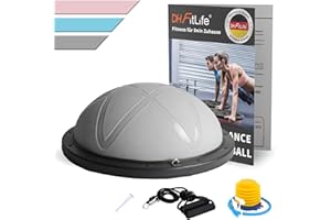 ‎DH FITLIFE DH FitLife Balance Ball, Yoga Gleichgewichtstrainer Φ60*22cm bis 200 KG belastbar, halber Gymnastikball Fitness Balance Board, Balance-Board mit Pumpe und 2 Fitnessbändern
