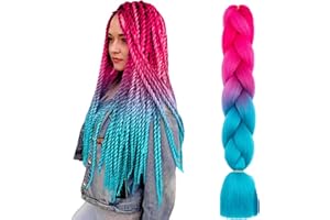 MORI KAMEI Braiding Hair Extensions，Woven Hair Silk 24-inch Fashion Synthetic Fiber Braided Hair,From Peach Red to Lake Blue, Big Braid Girl DIY Wig Role-Playing(Peach Red & Lake Blue)