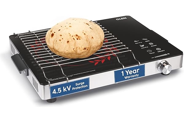 Glen 2200W Infrared Cooktop Stove with Grill Rack for Barbecue, Touch Control, Crystal Glass Plate, Digital Display, 4 Modes, Timer, Surge Protection, for Induction & Flat Bottom Utensils (SA-3077IR)
