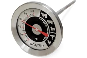 Salter 512 SSCR Analogue Meat Thermometer - Air Fryer Thermometer Probe, BBQ Grilling, Roasts, Stainless Steel, Easy Read Glass Lens, Temp Range 50°C - 100°C, Bi-Metal Sensor, Indoor, Outdoor Use