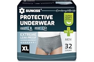 ‎SUNKISS SUNKISS Inkontinenz Pants Männer, Tagsüber Einweg Erwachsenen Windelhosen, Herren Windeln mit Maximaler Saugfähigkeit, Grau, Größe XL, 32 Stück 1er Pack