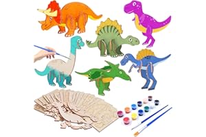 PUWOWYE 12 Pièces Dinosaures Bricolage Bois de Kit, Dinosaures en Bois à Peindre pour Enfant Filles Garçons, 3D Dinosaures Puzzle Bois à Peindre Loisirs Créatifs pour Enfants, avec Peinture Acrylique
