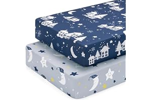 Yukkidds Lot de 2 Draps Housse Bébé 60x120 cm en Microfibre Douce et Respirante, Drap Housse Lit Bébé Ajustable, Drap Lit Bébé Lavable pour Matelas et Berceau Bleu foncé