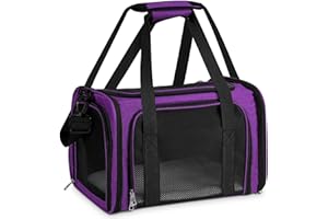 TOFFCAEA Sac de Transport à Parois Souples pour Animal de Compagnie, Sac Transport Chat Chien, Respirant et Pliable, Caisse de Transport Chat avec Bandoulière Réglable (Violet, M)