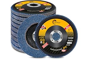 Flintronic 10 Piezas Discos Abrasivos para Amoladora Angular, Disco Láminas 125mm Grano 40/60/80/120, T27 Disco Láminas, Óxido de Aluminio, para Acero Inoxidable, Metal/Acero Y Madera