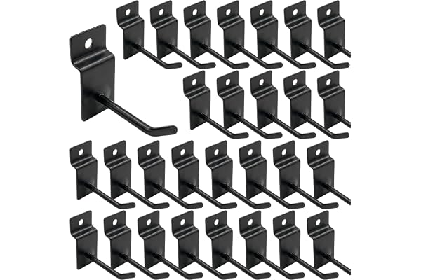 Tsinjyo 100 st slatwall krokar bulkset, slitstark lamell vägghängande krok och hängare, platta platta platta tillbehör för butiksvisning, garageorganisation (svart, 5 cm/2 tum)