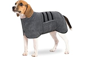 BASVII Szlafrok Dla Psa z Mikrofibry - Super Chłonny i Szybkoschnący, z Kieszenią i Regulowanym Paskiem, Dla Małych, Średnich i Dużych Psów