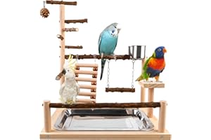 SUNOYA Vögel Spielplatz, Wellensittich Spielplatz Vogel-Spielplatz, Papageienspielständer Mit Feeder Cup Und Tablett, Vogels-Papageien-Spielzeug, Papageien Vogel Spielplatz (45cm)