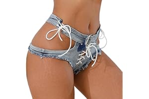 AIEOE Hotpants Mujeres Pantalones Cortos Vaqueros Sexy con Cordón Vendaje Botón Shorts Destruido Mujer Verano Algodón Talla XS-XXL