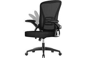 naspaluro Silla de Oficina, de Escritorio Ergonómica, Regulable en Altura, Giratoria para Ordenador con Respaldo Transpirable y Reposabrazos Plegables, Adecuada para la Oficina en Casa
