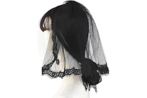 OHMILL Black Lace Veil Bridal Lace Shawl Elegant Head Cover Mantilla Decorative Lace Veil for Women Lady Bride Wedding Church Cathedral Halloween Cospaly Fancy Dress Party Photo Props Hair Accessory