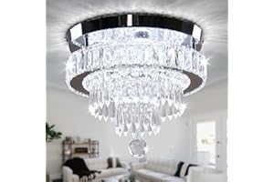 Cainjiazh 11.8" Moderne Kristall Kronleuchter K9 Kristall Leuchten Flush Mount Kronleuchter Deckenleuchte Kronleuchter für Schlafzimmer Wohnzimmer Esszimmer Flur (Kaltweiß)