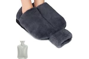 Edonkvi Scaldapiedi Borsa Acqua Calda, 2 in 1 Scaldapiedi Peluche Morbido con Tasca, Lavabile Scalda Piedi non Elettrico, Stitch Borse Acqua Calda Grande Pantofole Riscaldate