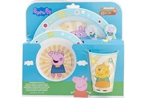 ALMACENESADAN, 2630; stoviglie riutilizzabili Peppa Pig; composto da bicchiere; piatto e ciotola; senza BPA