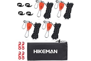 HIKEMAN Tent Guy Ropes with pulley - 4mm Reflective Cord Tent Guide Rope with Aluminum Adjuster for Outdoor Camping Hiking Awning Tents (4PCS-Black)