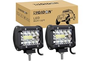 RIGIDON 2 Pcs Faro da Lavoro Led, 8D 4 Pollici 60W Spot Luci di Lavoro, Fari di Profondità, Tripla Fila Barra Fuoristrada Per Auto Trattore Escavatore Camion SUV ATV 4x4, 12V 24V 6000K