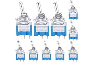 Taiss 10 pezzi Mini Interruttore a levetta ON/Off 2 Posizioni 2 Pin SPST Metallo Interruttore a Bilanciere a levetta 6A 125V AC Blu per Automobile,casa MTS-101