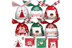 FullJoyHut 100 PCS Sacchetti Regalo di Natale Christmas Sacchetti Buste Caramelle Natalizi Plastica Forma Orecchio Coniglio Borsa Sacchetto Biscotti Dolci Festa Natale Party Confezione Regalo