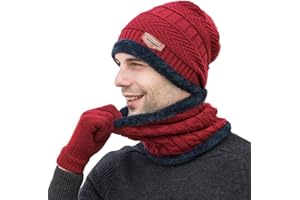 Gisdanchz 3 Piezas Conjunto de Guantes de Punto Calentar Beanie Gorras y Bufanda Tubular Cuello para Hombre Mujer