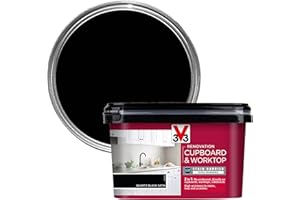 V33 Renovation Cupboard & Worktop Paint - No Undercoat Needed - High Resistance To Water Stains & Scratches - Ultra Washable - Quartz Black Satin 2L